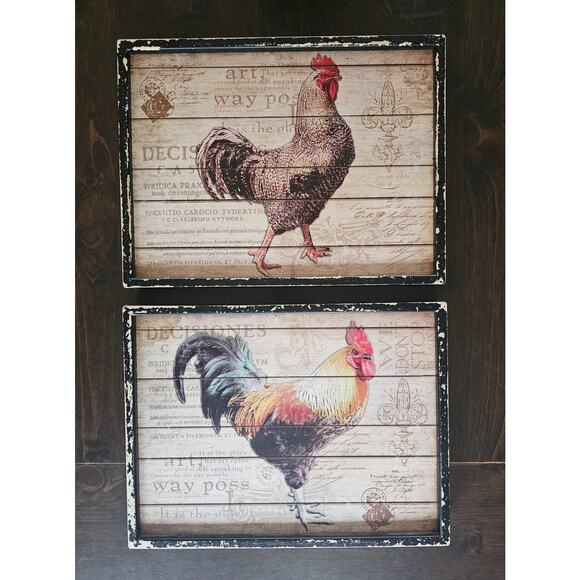 Wood Pallet Art Rustic Framed Rooster Chicken Farm Cottagecore Cafe Decoration - Picture 2 of 6